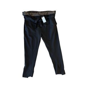 NWT Ann Demeulemeester Black Wool Linen Ankle Trousers Metallic Accent Size 36